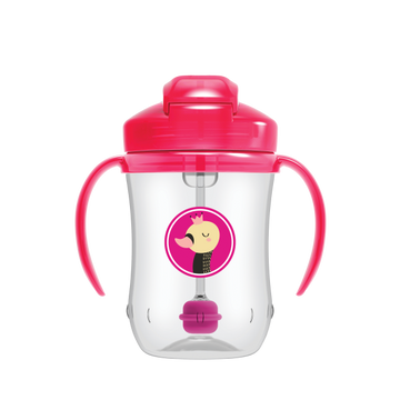 Dr Brown's Παιδικό Ποτηράκι Με Λαβές & Καλαμάκι "Baby's Straw" Από Πλαστικό Ροζ Πάπια - 6m+ 270mL (TC 91011)